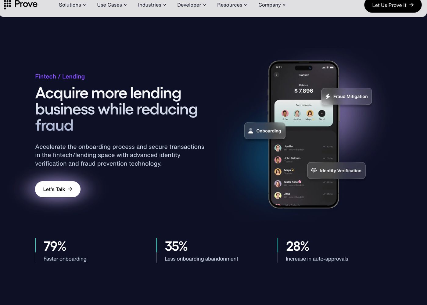 Prove Fintech vertical page