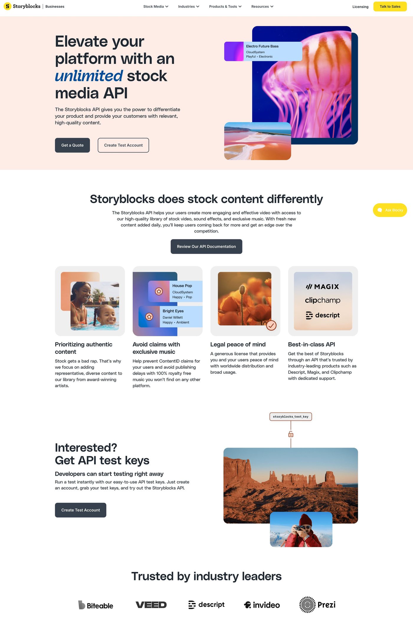 Storyblocks Stock Media API Landing Page